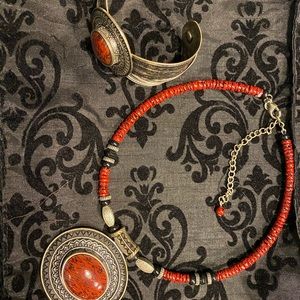 Red necklace and bracelet set
